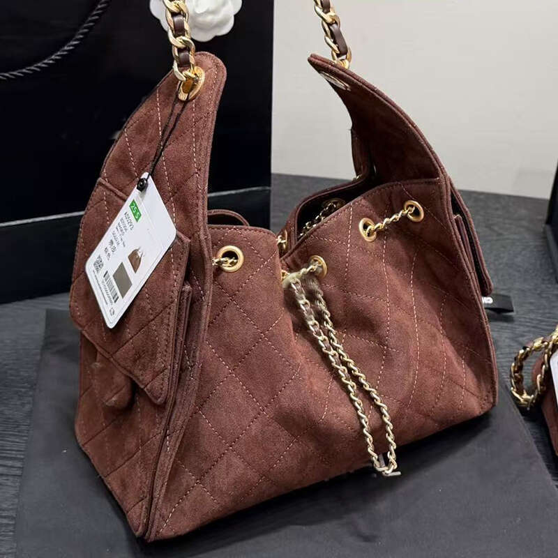 Designer Shoulder Bags Drawstring Chain Hobo Bags Suede Coffee 25C Bucket Bag with 2 Pocket Fashion Leather Handbags Totes 25Bags 26cm