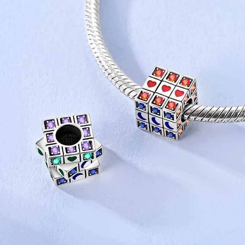 925 Sterling Sier Charm Bead Rotatable Colorf Rubiks Cube Bead Fit Bracelet For Wen DIY Jewelry Gift Y251212