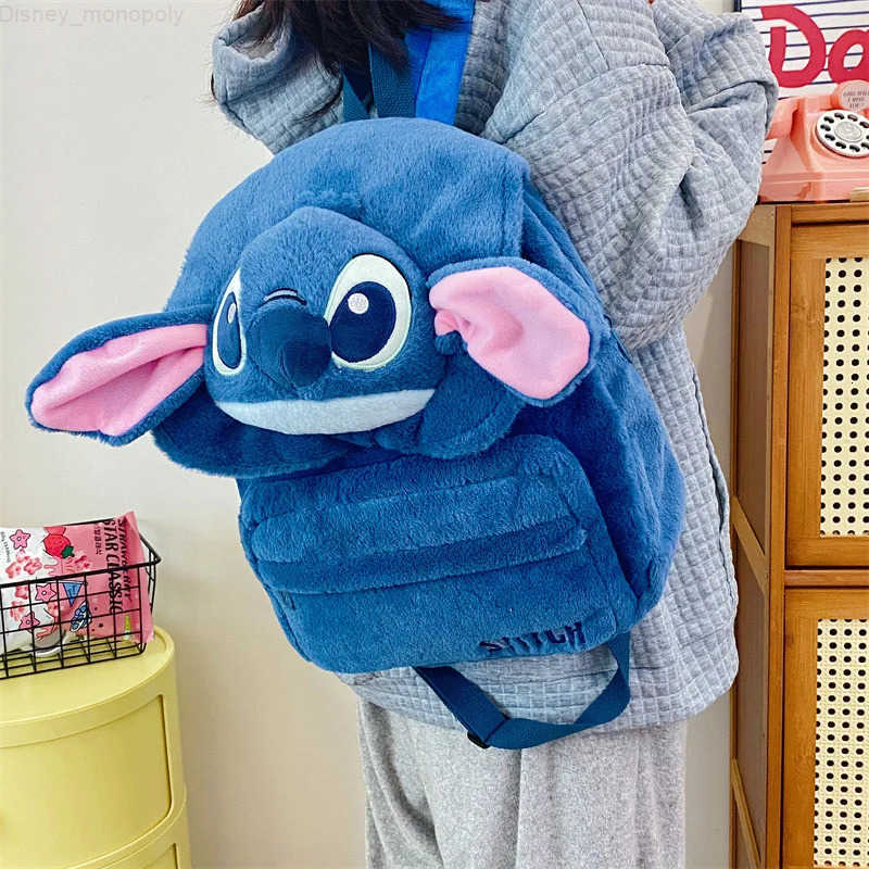 Disney New Plush Backpack Ins Japanese Blue Stitch Funny Cartoon Large-Capacity Student Backpack Kindergarten Bag Child Gift H251212