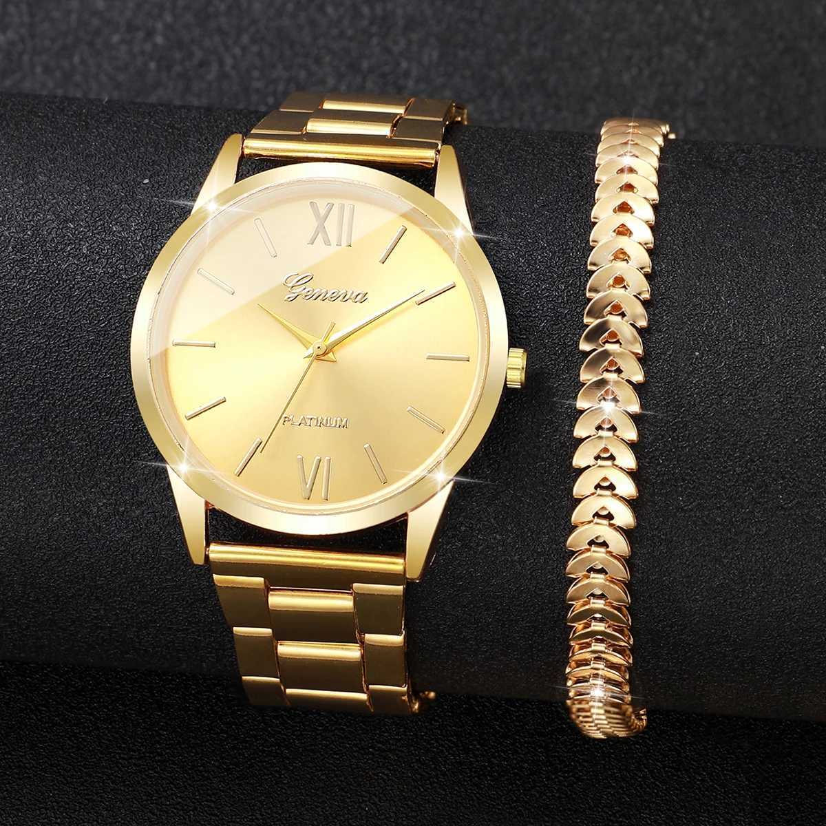 2/4PCS Fashion Roma Dial Ladies Wristwatch Luxury Women Quartz Watches Jewelry Set Reloj Mujer Without Box Y251212