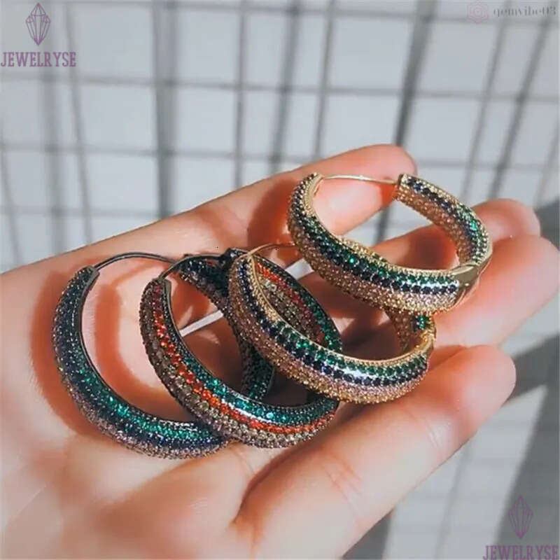 Luxury Big Diamond Gold Hoop Designer for Women Party South American Colorful AAA Cubic Zirconia Circle Earrings Bride Wedding Engagement Jewelry Gift