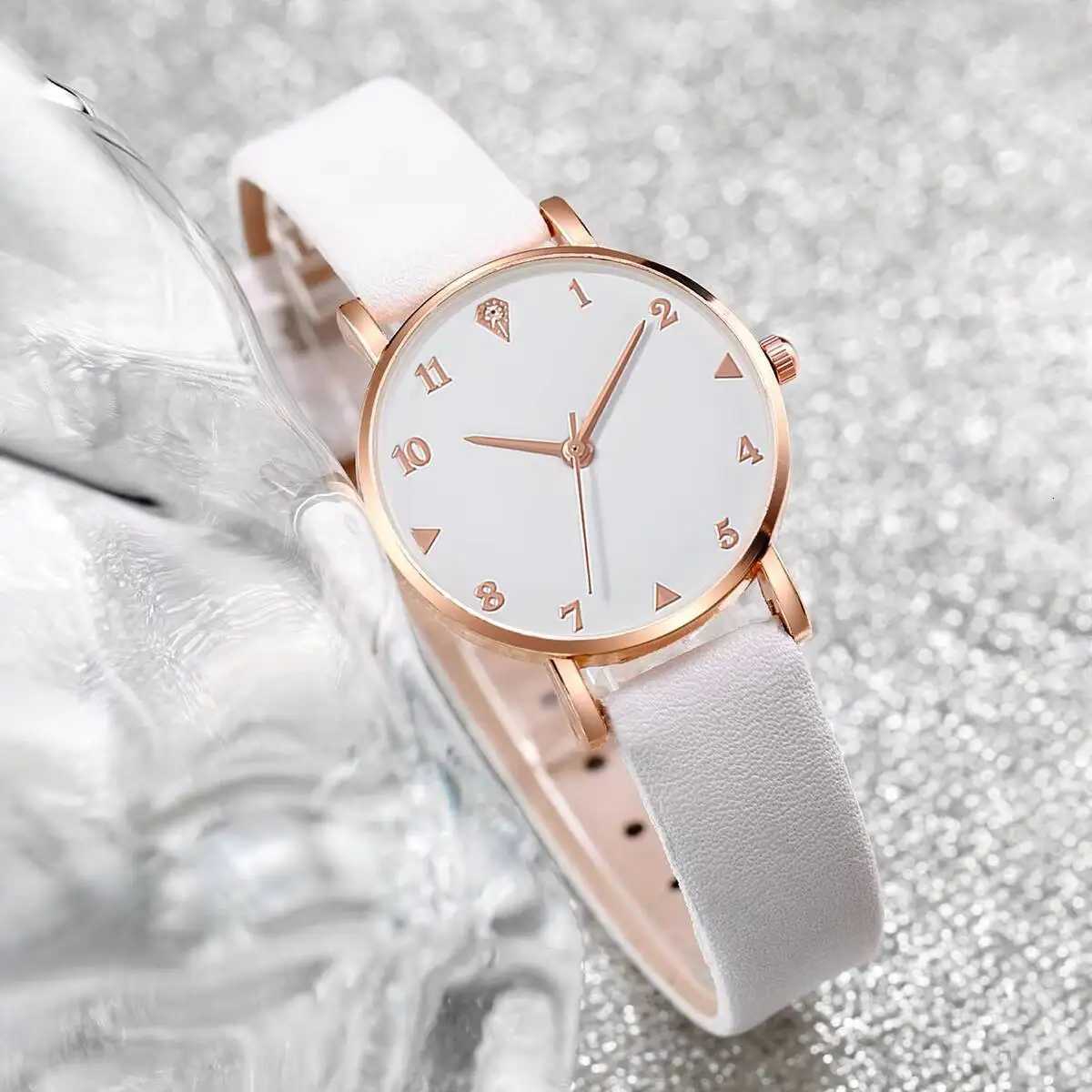 6PCS/Set Fashion Arabic Dial Women Watches Simple Leather Strap Quartz Wristwatch Rhinestone Jewelry SetWithout Box Y251212