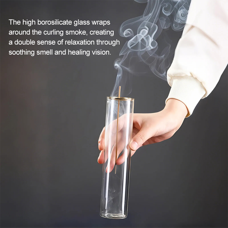 Fragrance Modern Glass Incense Burner with Ash-Proof Holder - Detachable Ash Remover for Stick Incense, Home Fragrance & Decor