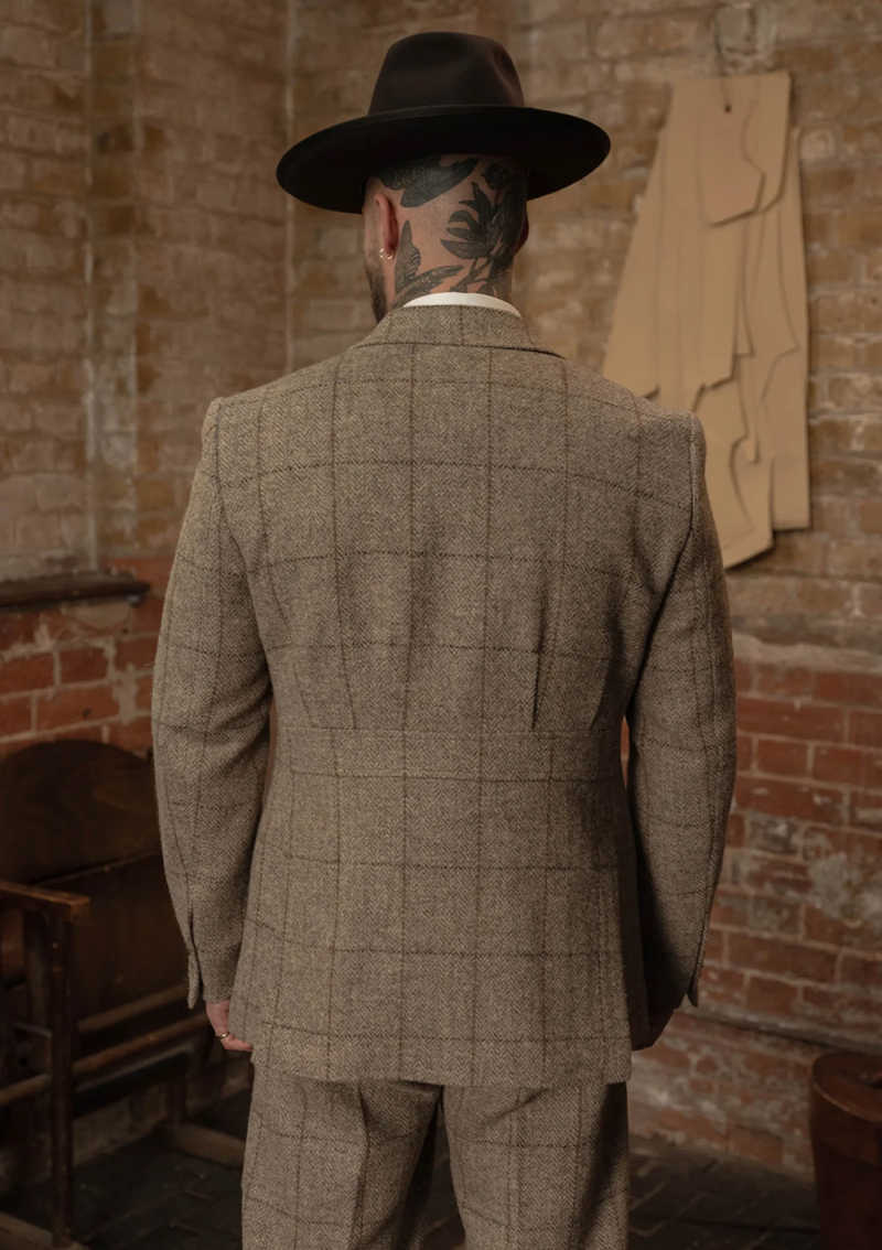 Vintage Grid Men Suit 3 Piece Fit Blazer Pants Vest Single Breasted Winter Formal Business Customized trajes de hombre