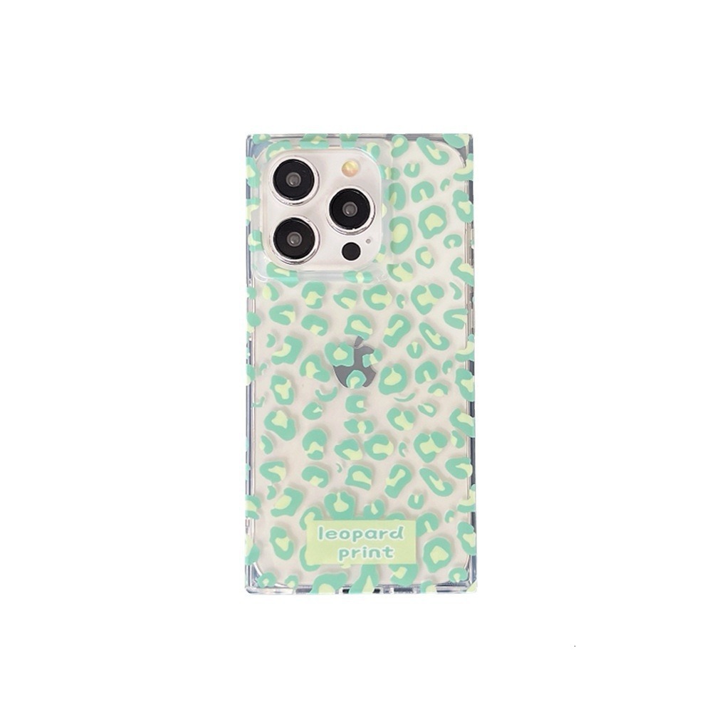 American Transparent Green Leopard Pattern Suitable for iPhone 16 Pro Max Phone Case Apple 17 Square Glossy 15 Protective Cover