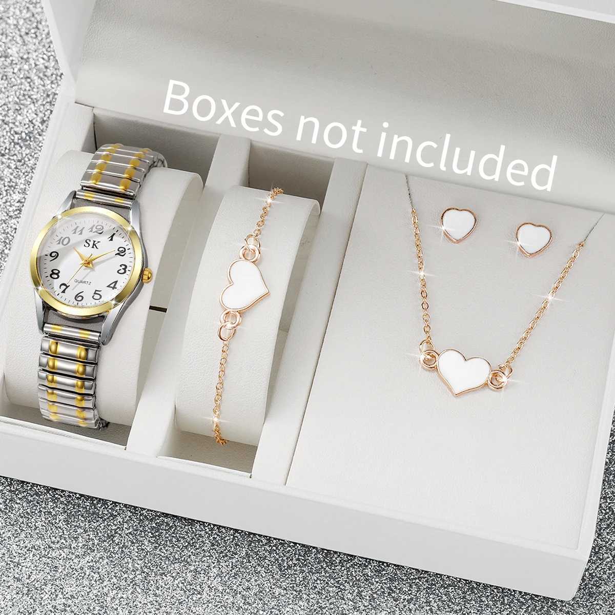 5PCS Fashion Elastic Strap Women Quartz Watch Simple Arabic Dial Ladies Wristwatch Heart Jewelry Set Reloj Mujer Without Box Y251212