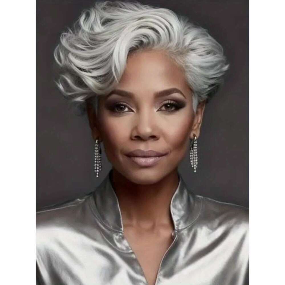 Brazilian Human Hair Wig Women - Short Pixie Cut, 6.0Inch, 150% Density, Straight Hair, Grey Color, Natural Look, Ideal Daily Wea, Light Colored You C