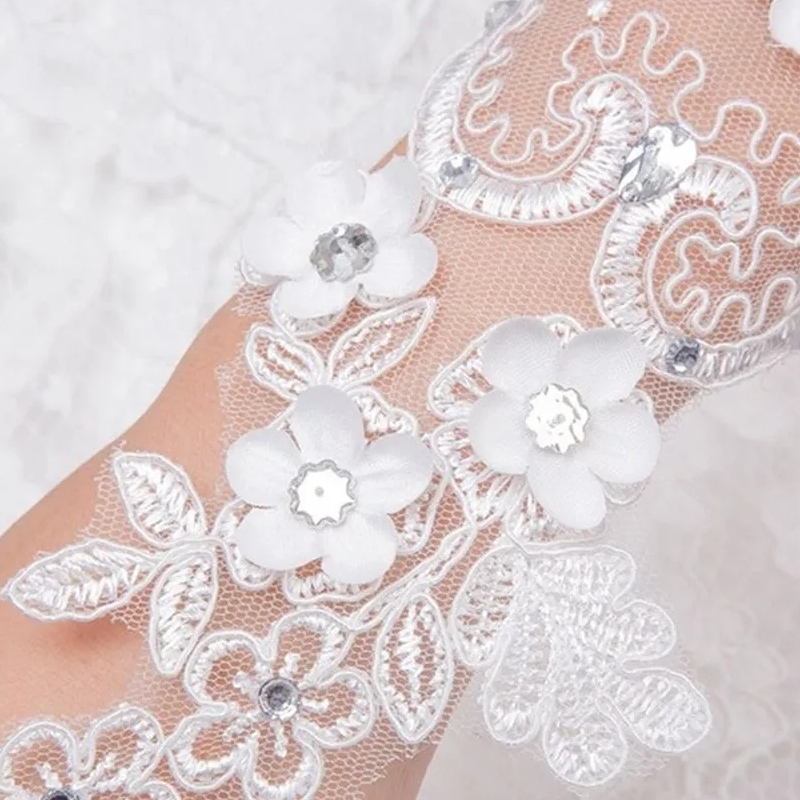 Women Korean Bridal Bowknot Bridal Mittens Pearl White Hand Sleeve Women Gloves Wedding Bridal Gloves Lace Mittens Bow Gloves
