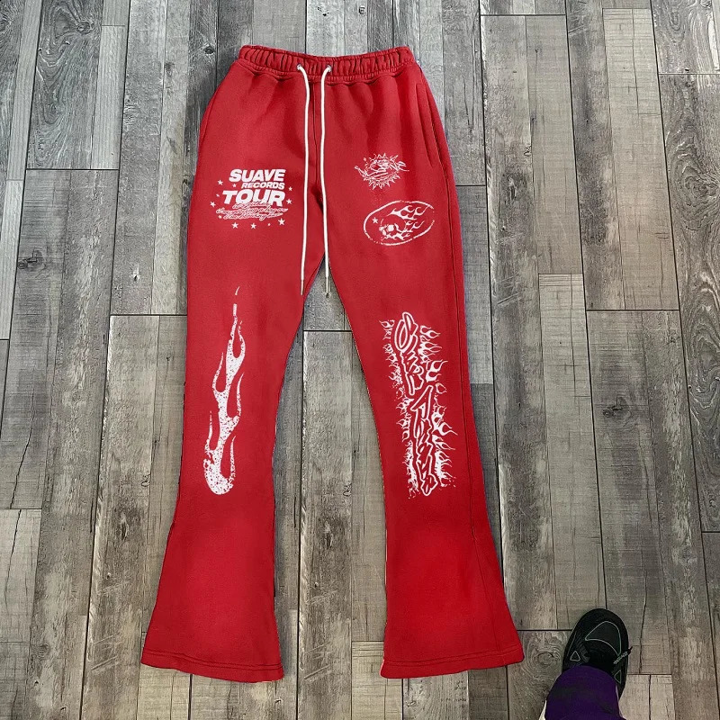 Y2k Street Printed Flared Pants Mens Harajuku Casual Loose Wide Leg Pants Joggers Hip Hop Straight Vintage Trouseres Pants 251211