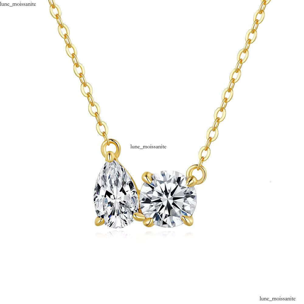 Exquisite 14k Gold Plated 1 + 1CT Double 925 Silver Jewelry Geometric Stone Women's Necklace