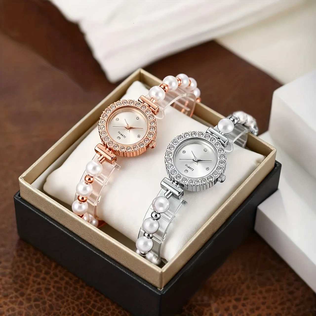 1/2PCS Elegant Rhinestone Women Watches Fashion Pearl Bracelet Band Ladies Quartz WristwatchReloj MujerWithout Box Y251212