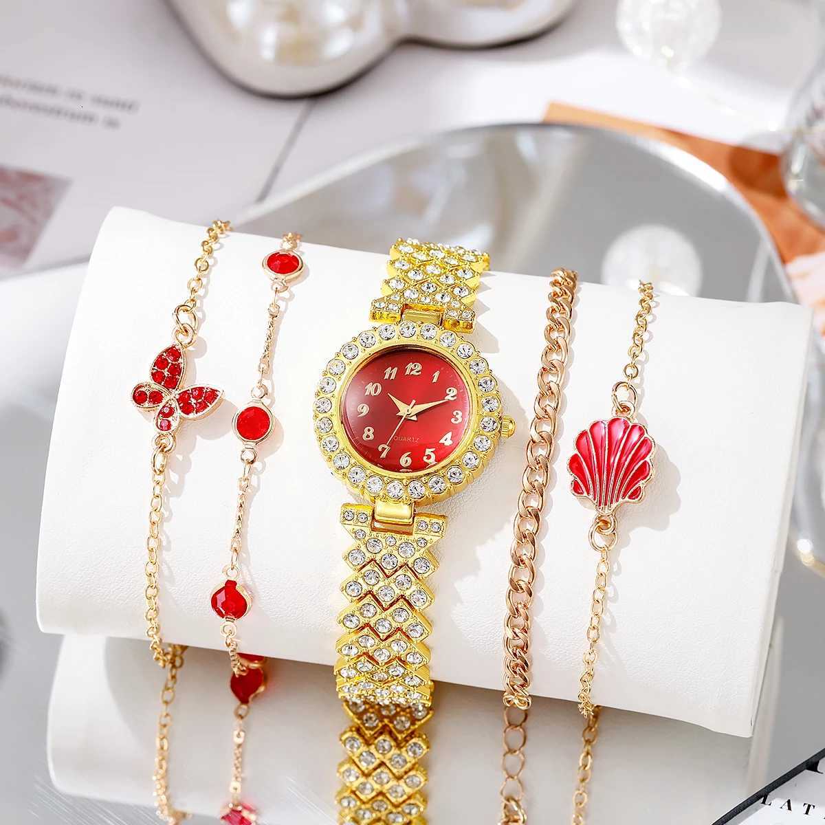 No gift box quartz watches ladies fashion diamond watches bracelet jewelry five-piece set suitable for holiday gifts Y251212
