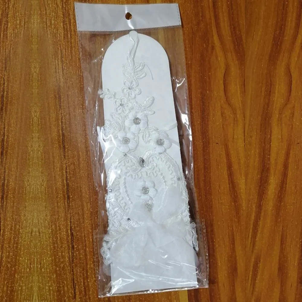 Women Korean Bridal Bowknot Bridal Mittens Pearl White Hand Sleeve Women Gloves Wedding Bridal Gloves Lace Mittens Bow Gloves