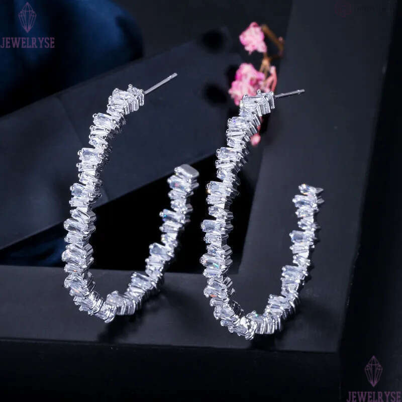 Luxury Hoop earring designer for woman 925 Silver Post AAA Cubic Zirconia Copper Jewelry Rose Gold Plated White CZ Earring Girls Women Valentines Day 