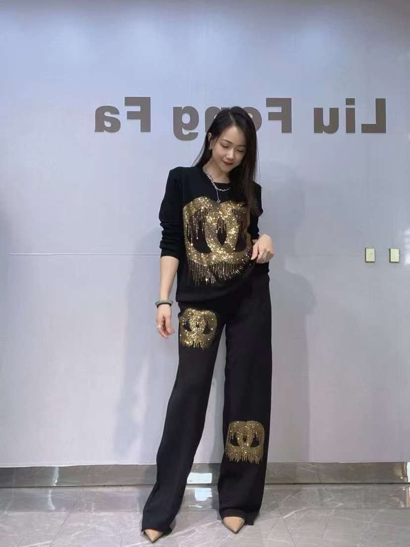 Casual Sequins Pullover Long Sleeve Sweatershirt Oversized 2 Piece Sets Women 2025 Spring Autumn Loose Pant Sets
