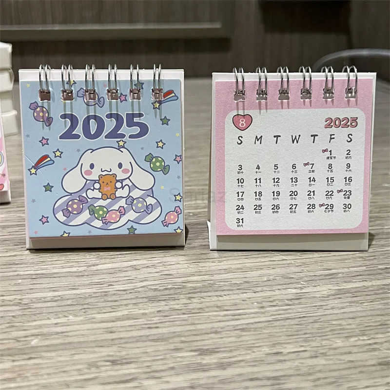 Sanrio New 2025 Cartoon Mini Calendar Cinnamoroll Kuromi Melody Mini Desktop Decoration Children Stationary Small Calendar Gift H251212