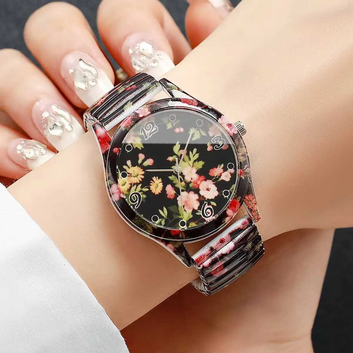 2/3PCS Fashion Women Watches Set Flower Printed Elastic Strap Ladies Quartz Wristwatches Reloj MujerWithout Box Y251212