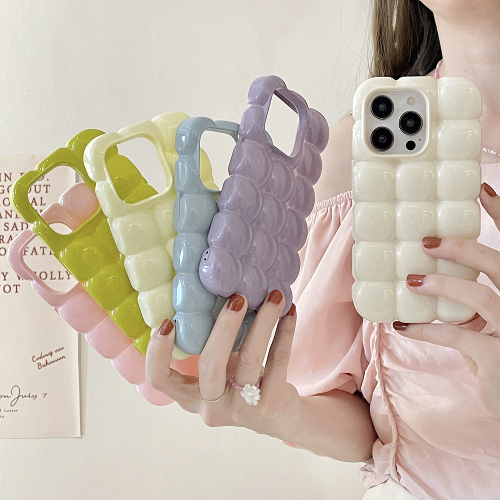 Solid Color Puff Egg Waffle Phone Compatible with iPhone 16 Apple 17 Pro Max 3D 15 Niche 14 Soft Case