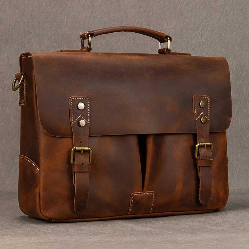 Newsbirds Cowhide Mens Briefcase Genuine Leather A4 File Document Handbag Male Laptop Shoulder Bag Business Computer BagT251212