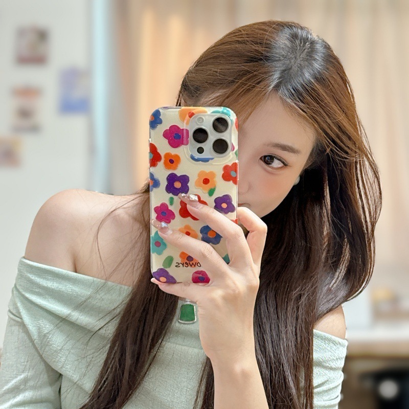 ins Colorful Flower Compatible with iPhone 17 Max Apple 16 Pro Phone Case IMD Fresh 15/14 New Model