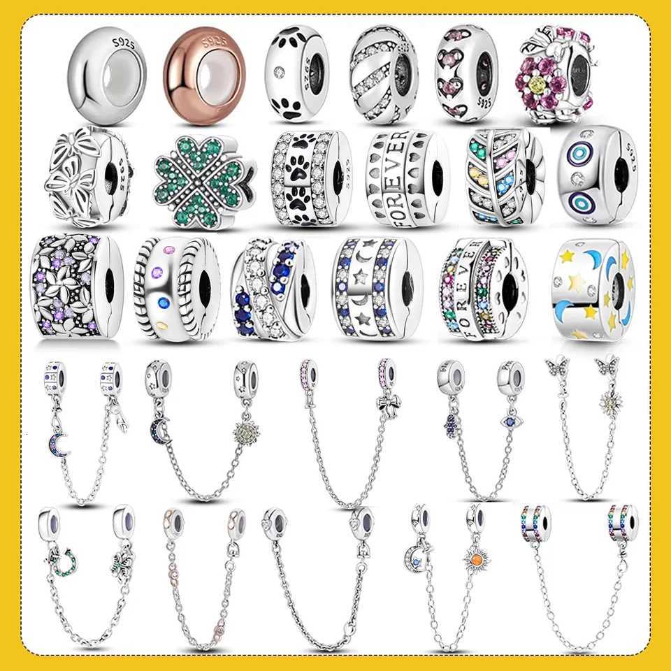 925 Sier Clasp Spacer CZ pave Clip Beads Charms Sile Spacer Stopper Charm fit Bracelet Jewelry Clip Y251212