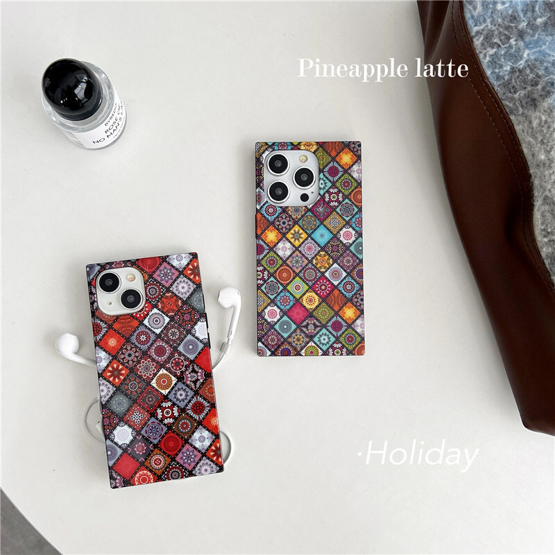 Bohemian Ethnic Style Phone Case Compatible with Apple 17 Pro Max Square iPhone 16 Matte 15 Export 14