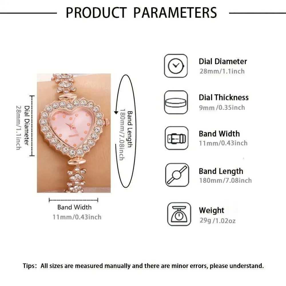 6pcs Womens Watch Rhinestone Heart Pointer Quartz Watch Cute Bracelet Wrist Watch Jewelry Set Gift For Her Y251212