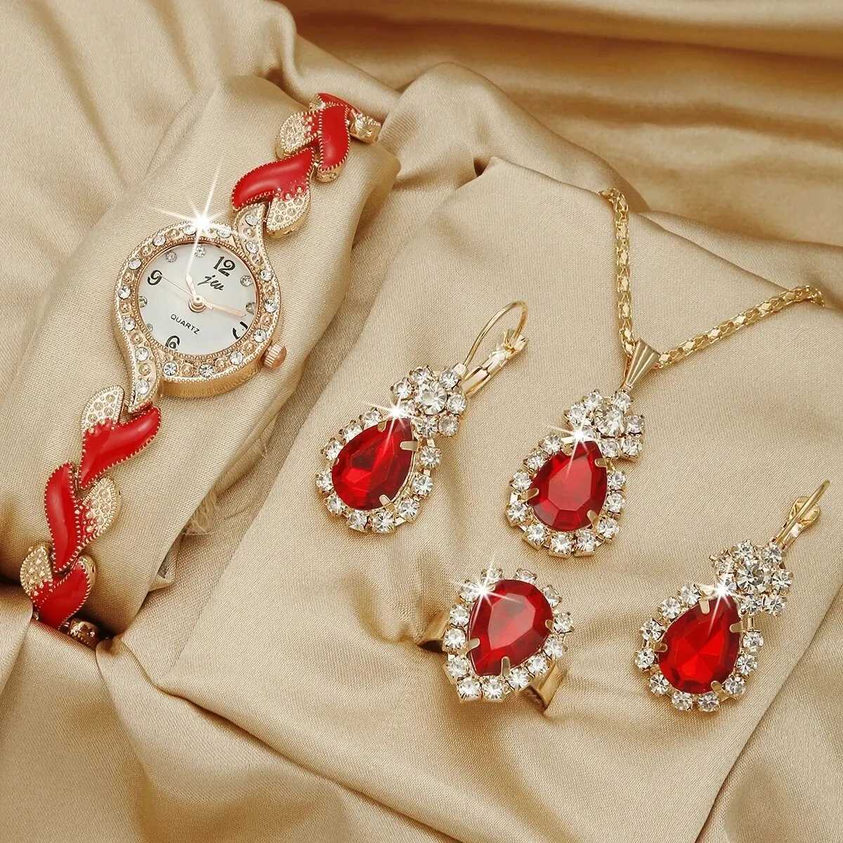 Women Watch Hand Jewelry Set Diamond Bracelet Watch Water Drop Jewelry Set 5pcs/Set Y251212