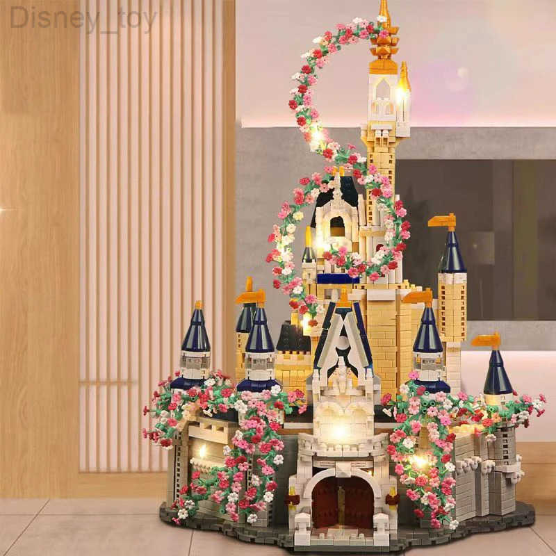 Disney Magic Princess Castle Sakura House Building Blocks Street View Villa Model With LED Lights Mini Bricks Toy Christmas Adult Gifts H251212