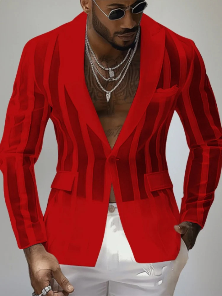 Handsome Mens Tops See-through Striped Suit Coats Fashionable Male Selling Long Sleeve Blazer Black White Red 251211