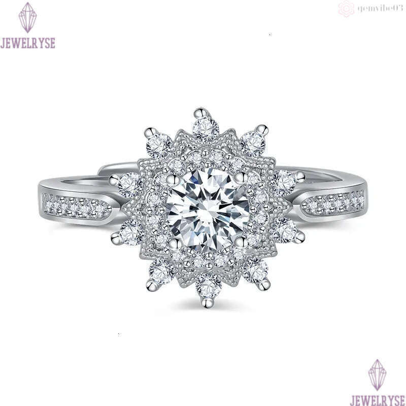 sweet snowflake moissanite stone band rings S925 silver sun flower cute lovely designer OL elegant love bride ring luxury wedding jewelry for women