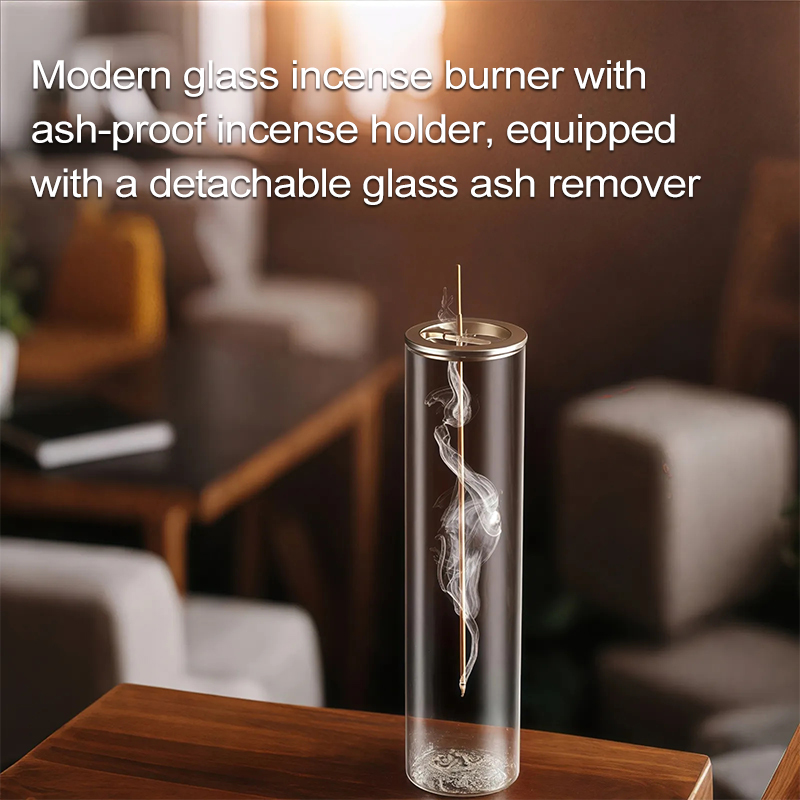 Fragrance Modern Glass Incense Burner with Ash-Proof Holder - Detachable Ash Remover for Stick Incense, Home Fragrance & Decor