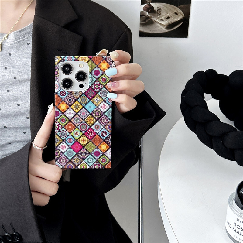 Bohemian Ethnic Style Phone Case Compatible with Apple 17 Pro Max Square iPhone 16 Matte 15 Export 14