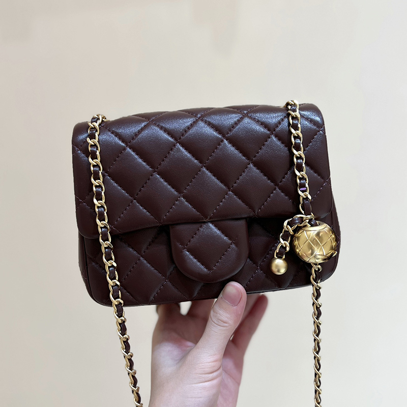 Mirror quality Designer Mini Flap Bag With Gold Ball Shoulder Bags Luxury Lambskin Leather Handbag Crossbody Bags 17CM With Box 24C01B
