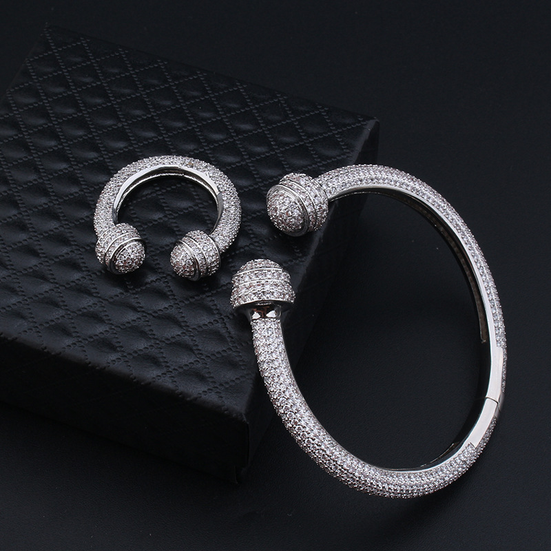 Simple Fashion Women's Elegant Full Zircon U-Shaped Bracelet Ring Set Elegant and Grand Hand Jewelry