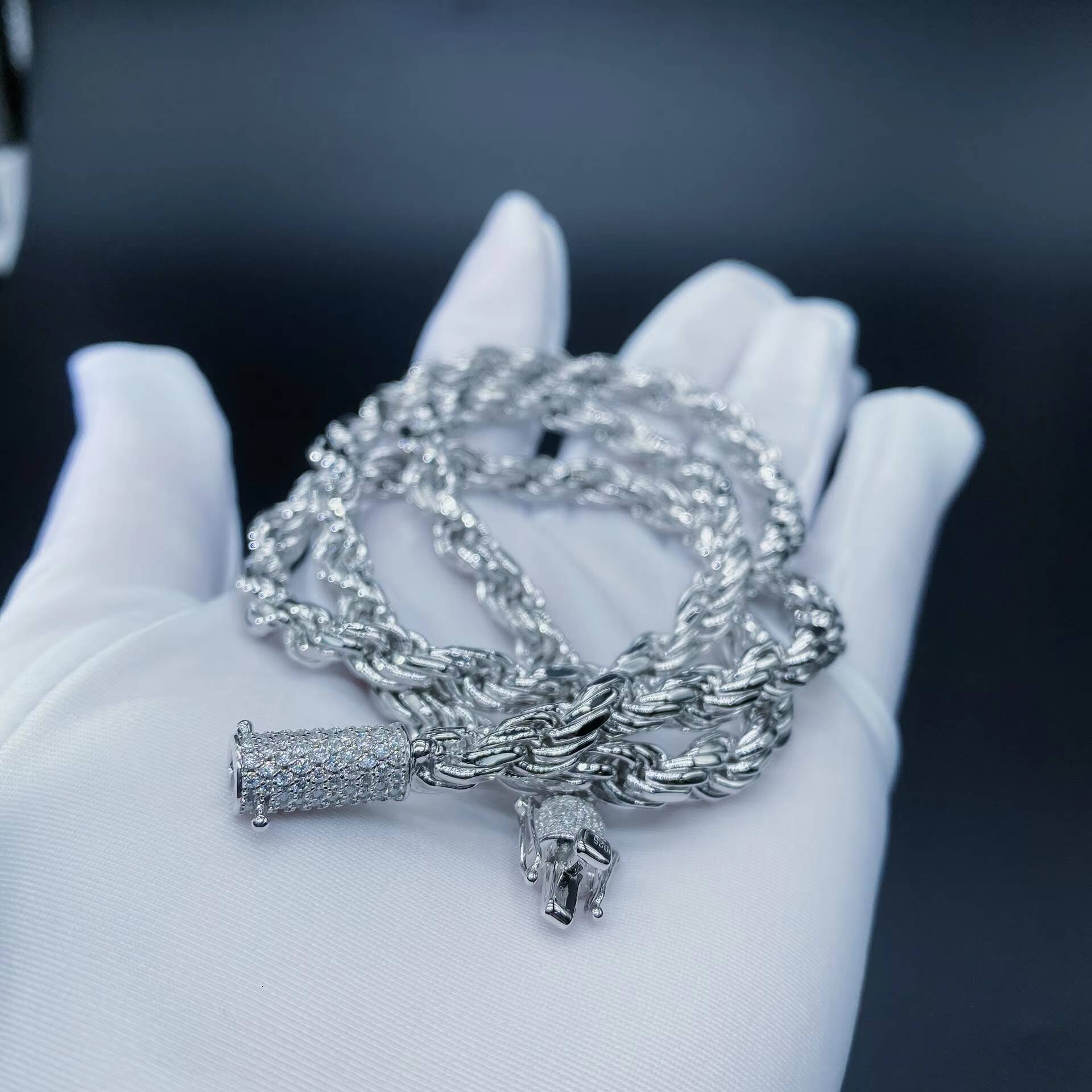 Fine Jewelry Thick 6MM Real Gold Plated 925 Sterling Silver Miami Rope Chain Necklace with Moissanite Buckle