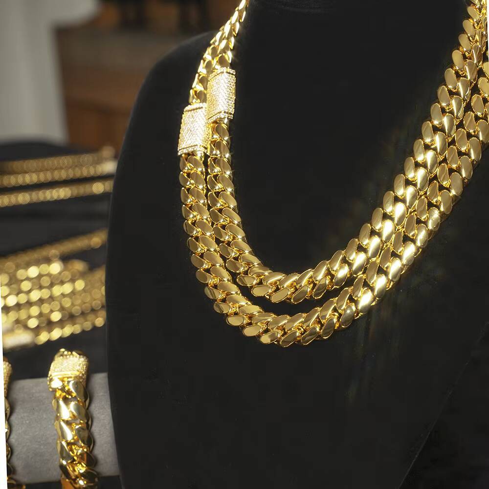 925 Sterling Silver Mens Double Sided Luxury Gold Cuban Link Chain VVS Moissanite Gold Plated Miami Cuban Style Fine Necklaces