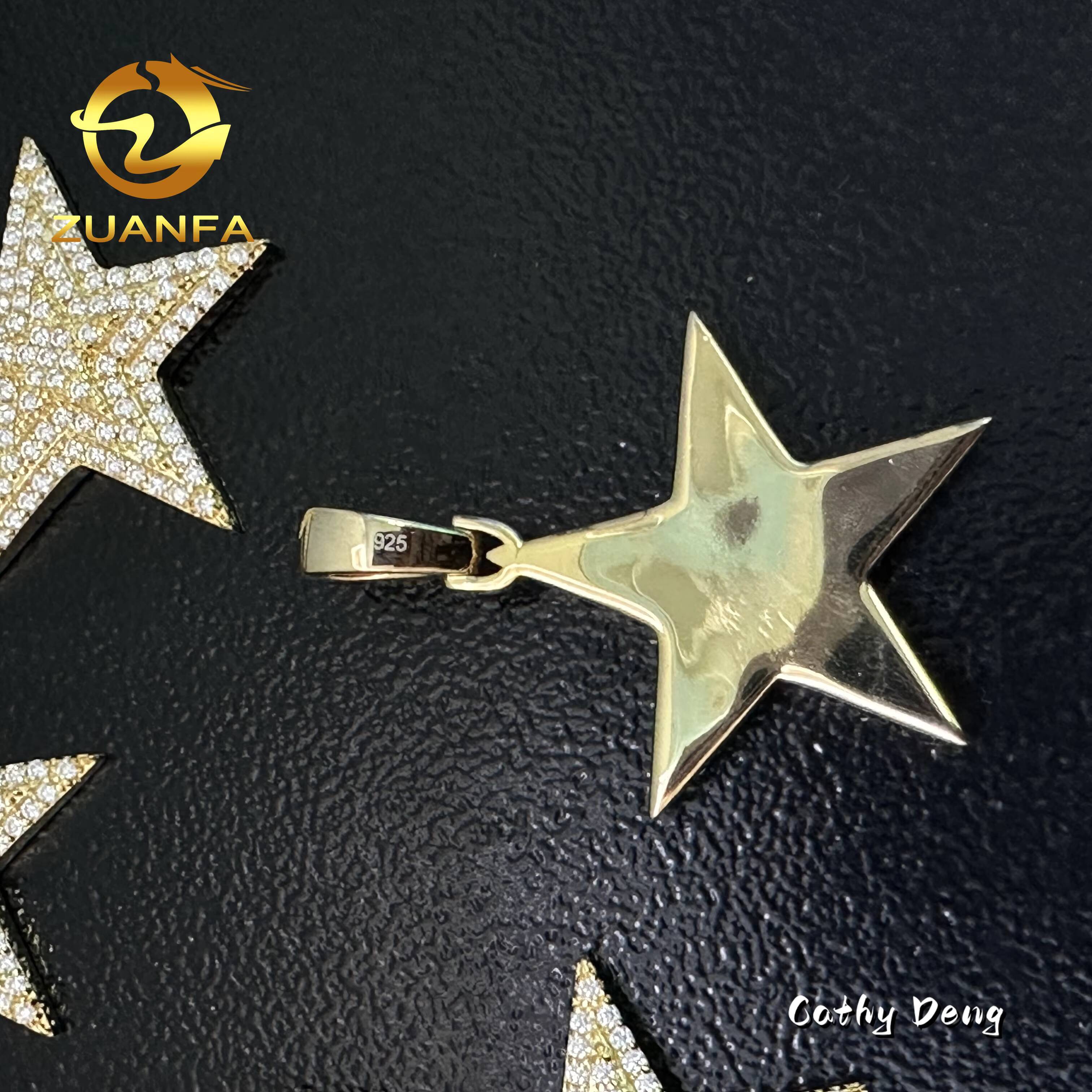 48h Shipping 18K Gold Plated Five Point Star Hip Hop Pendant 925 Silver Moissanite Pendant Iced Out Lab Diamond Pendant