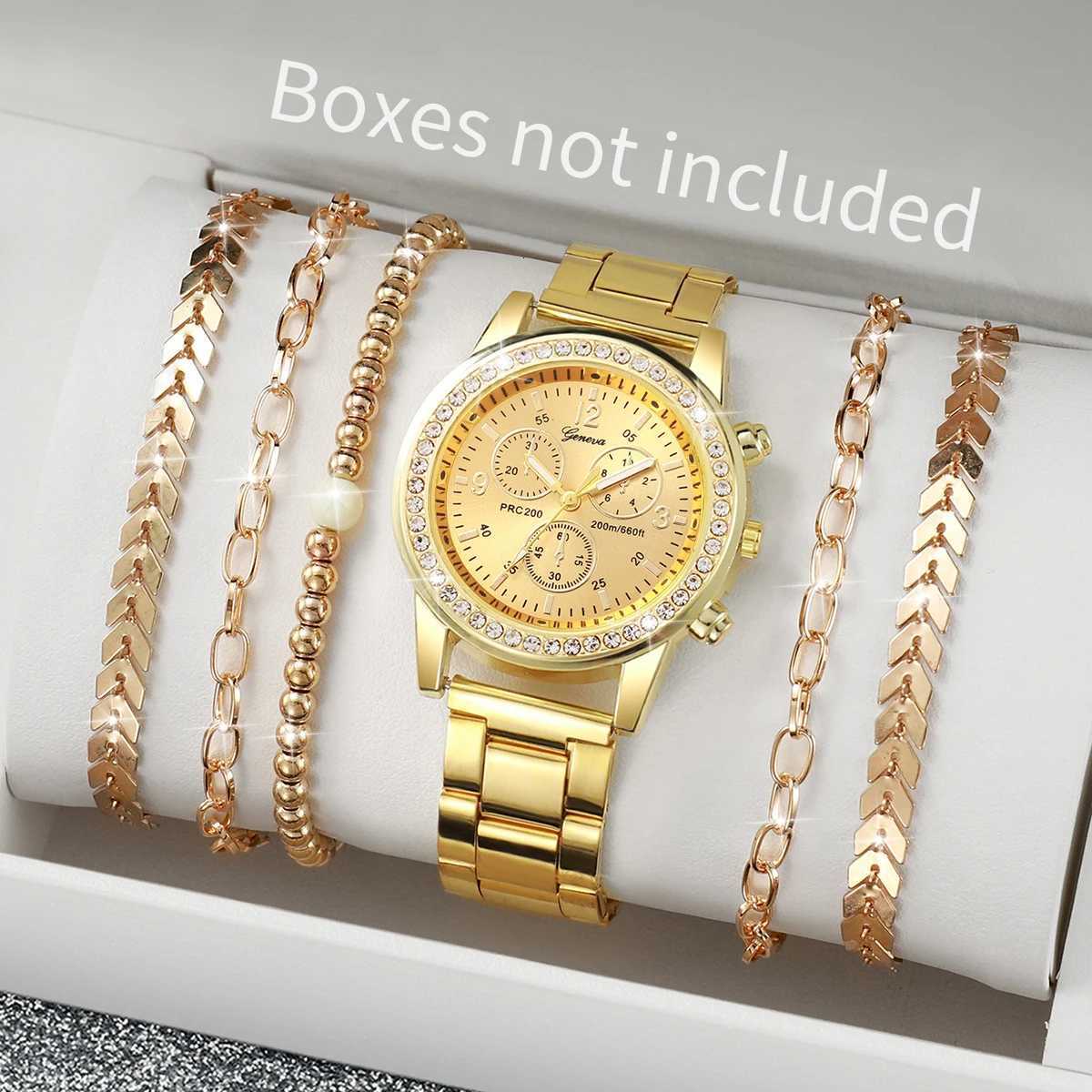 6PCS/Set Fashion Womens Watch Luxury Rhinestone Quartz Watches Bracelets Set Reloj MujerWithout Box Y251212