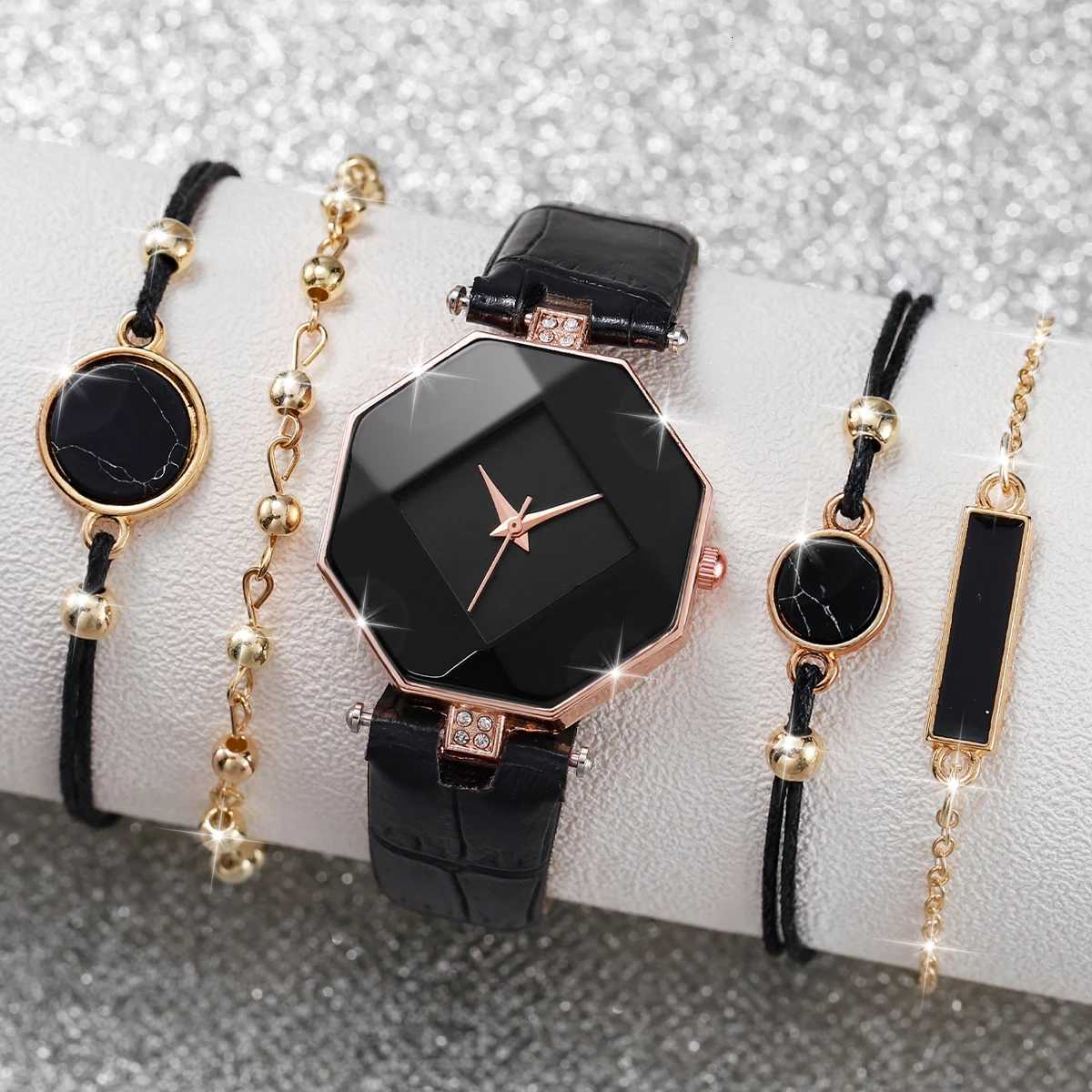 5/6PCS Fashion Women Watches Simple Leather Band Quartz Watch for Women Clock Jewelry Set Reloj MujerWithout Box Y251212