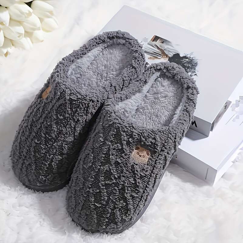 Cozy Winter Teddy Slippers Women Men - Soft Fabric & Sole, Warm House, Cute Bear Design Couples Matching, Unisex Boots for home Hand Washable