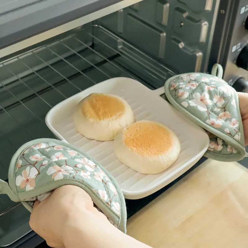 Japanese Flower Cotton Printed Baking Oven Gloves He Kitchen Hot Resistant -shaped Hand Clip Insation Pad H251212