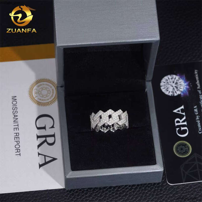 New GRA Certificate 925 Silver Pass Tester Silicon Stone VVS Moissanite Iced Out Jewelry Hip Hop Cuban Band Ring Men