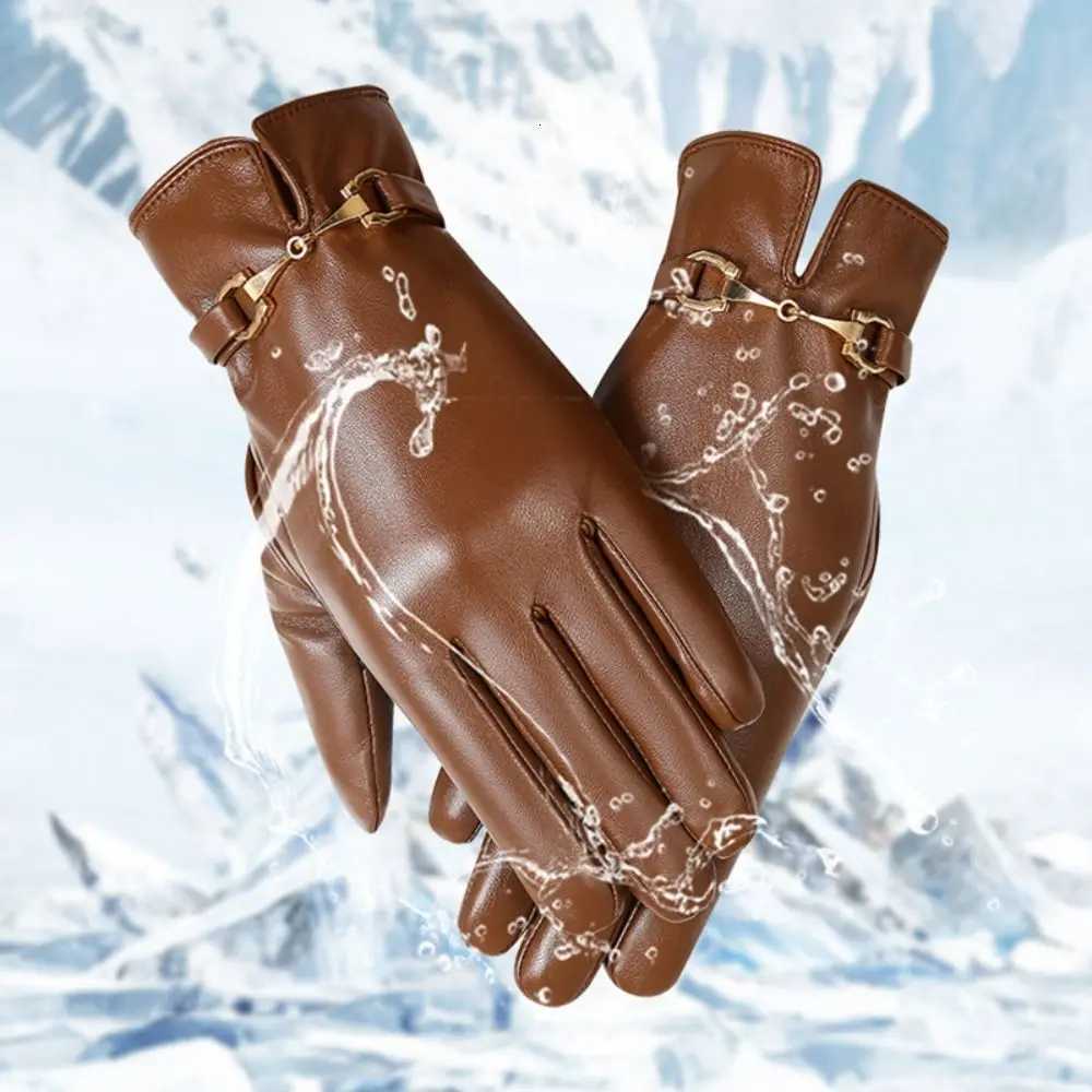 New Full Finge PU Leather Gloves Windproof Waterproof Driving Gloves Thicken Winter Warm Touch Screen Gloves Outdoor Sports Y251211