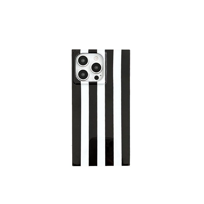 Vintage Black White Wave Pattern 17 Pro Max, Shockproof Square with Vertical Stripes for iPhone 16 and 15, Soft Cross-Border Case