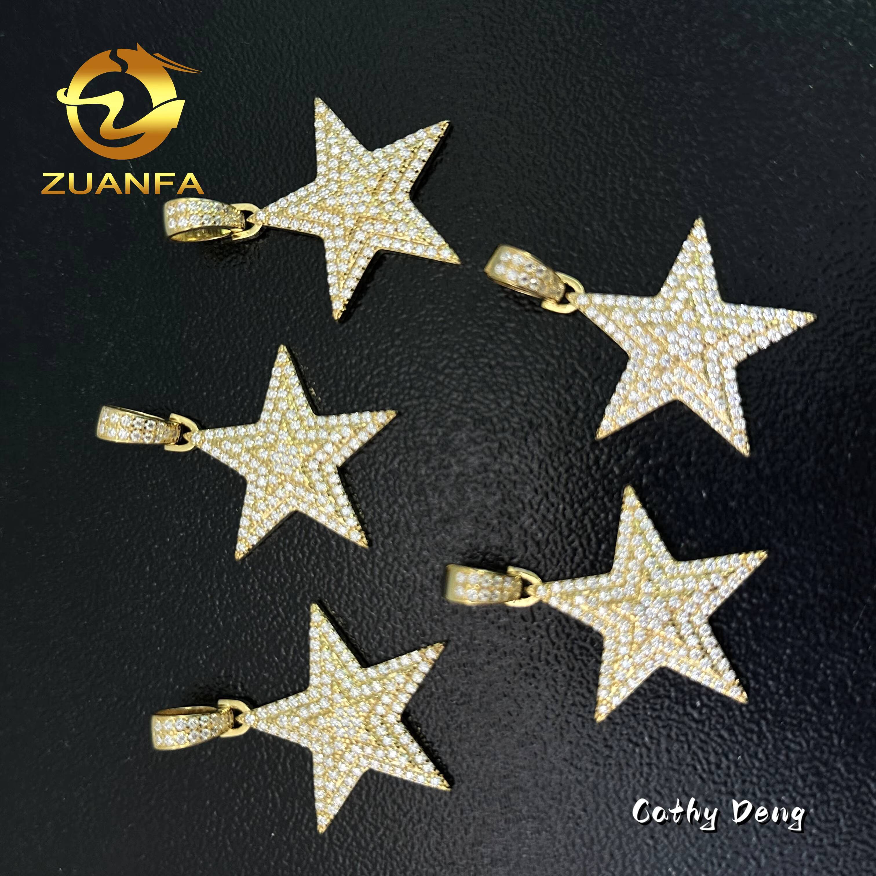48h Shipping 18K Gold Plated Five Point Star Hip Hop Pendant 925 Silver Moissanite Pendant Iced Out Lab Diamond Pendant