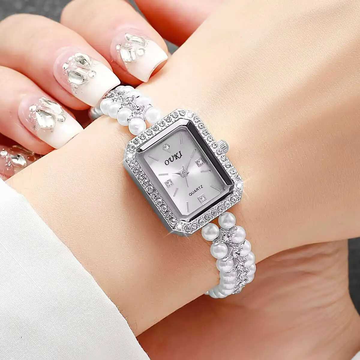 Fashion Square Women Watches Elegant Imitation Pearls Strap Quartz Wristwatch Reloj MujerWithout Box Y251212