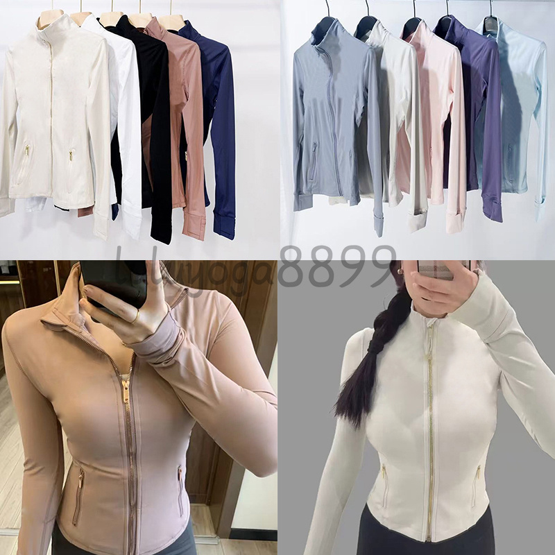 Womens Yoga Jackets Gold Zipper Jacket Women Workout Sport Coat Fitness Long Sleeves Solid Color Back Zipper Gym Jackets Sweatshirt Outfit Sportswear For Lady