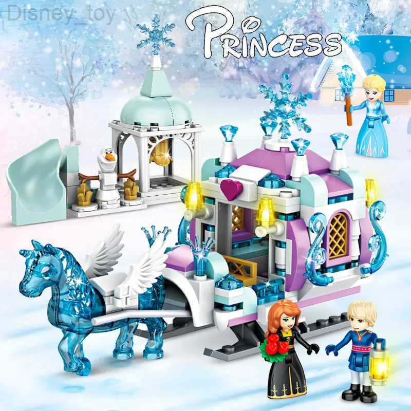 Disney Friends Princess Luxury Ice Castles Playground House Movies Winter Snow Horse Figures Building Blocks Set Toy For Girls Diy Gift H251212