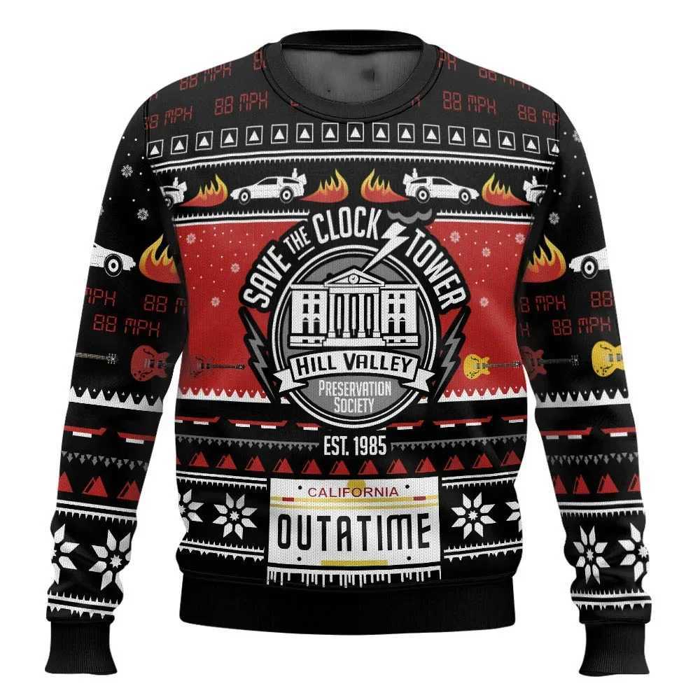 2026 autumn and winter Back To The Future Ugly Christmas sweaters cartoon anime mens and womens pullovers sportswear W251211